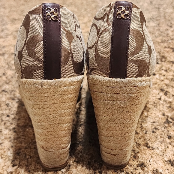 COACH "Milan" Monogram "C" Canvas Peep-Toe Wedge Espadrilles - Size 8.5 - Picture 4 of 8